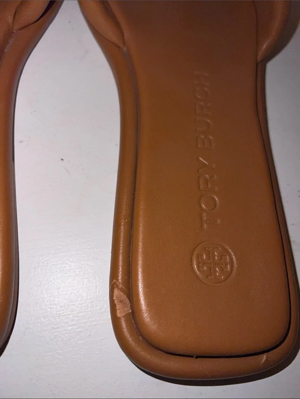 Tory Burch Tan Leather Logo Slide Sandals